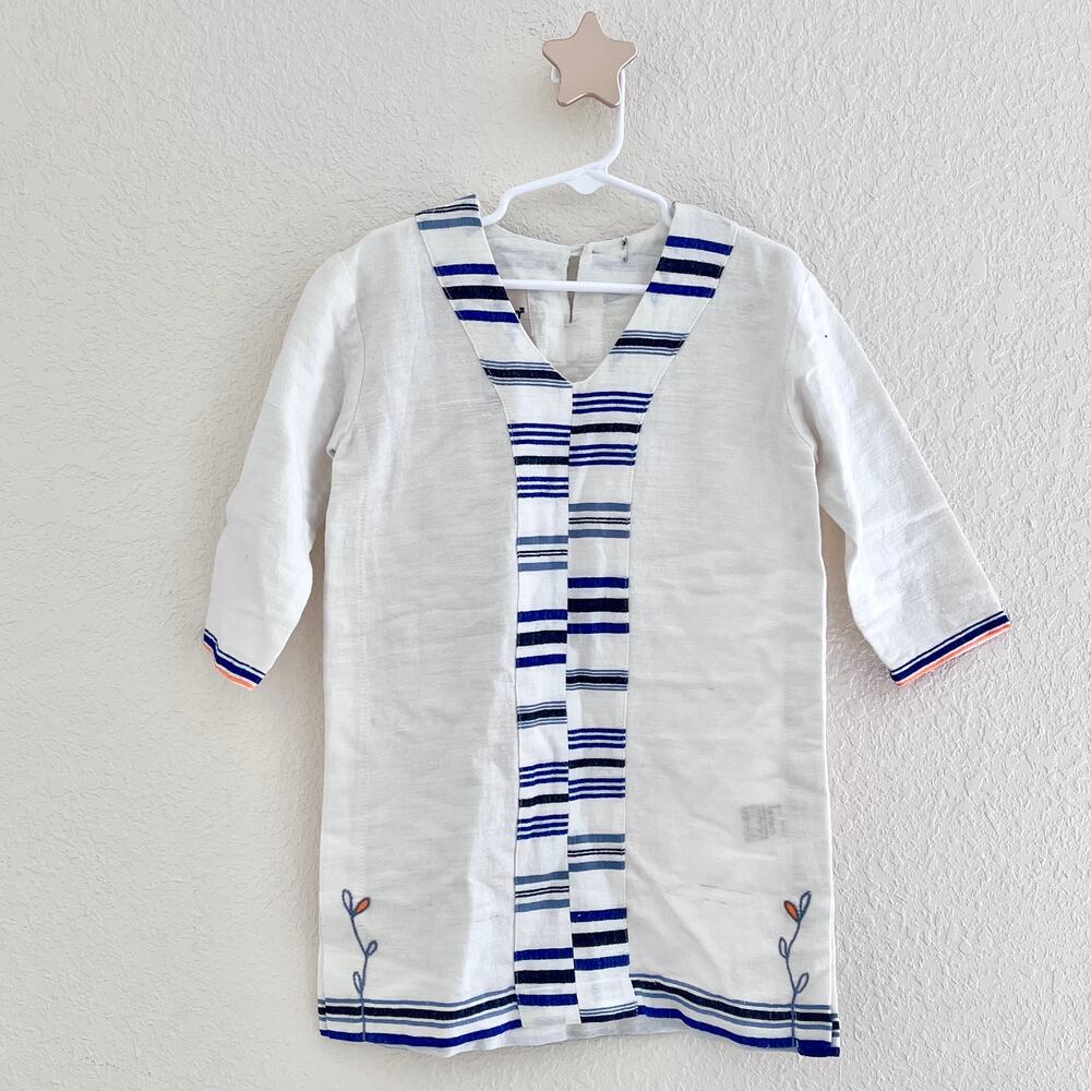 Lemlem Toddler Girl’s White Blue Striped Tarara Caftan Coverup Dress Size 4 Year
